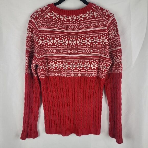 Tommy Hilfiger Womens Fair Isle Cable Knit Sweater Size XL Red Nordic Preppy - Picture 2 of 7